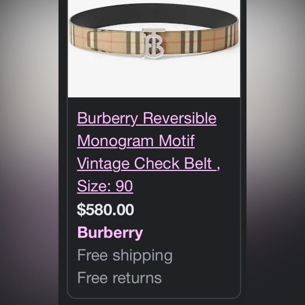 Burberry Reversible monogram motif vintage check belt “44 inches size 110